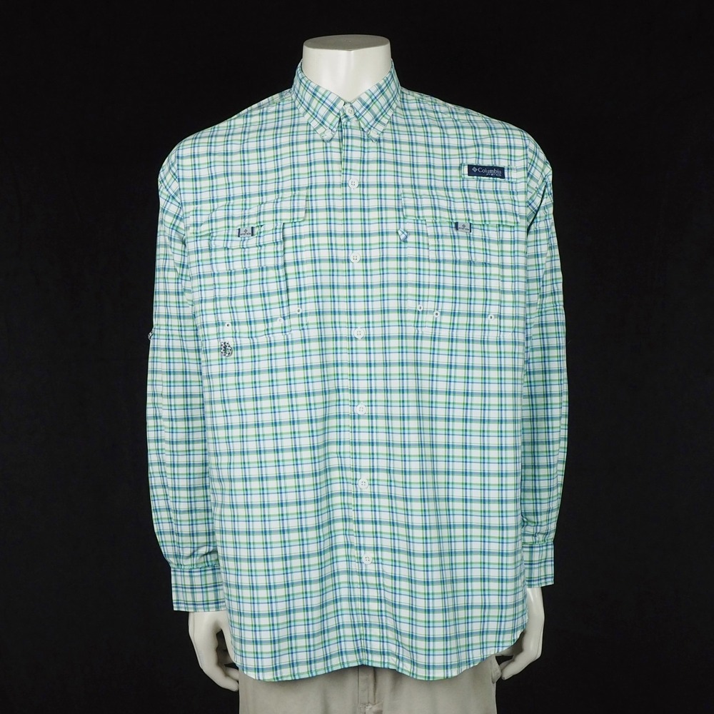 Columbia PFG Super Bahama Fishing Button Down Shirt Mens Large Plaid Vented